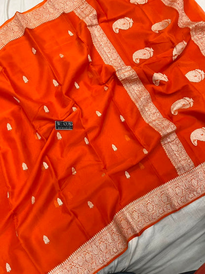 FANTA ORANGE PURE HANDWOVEN KHADDI CHIFFON SAREE