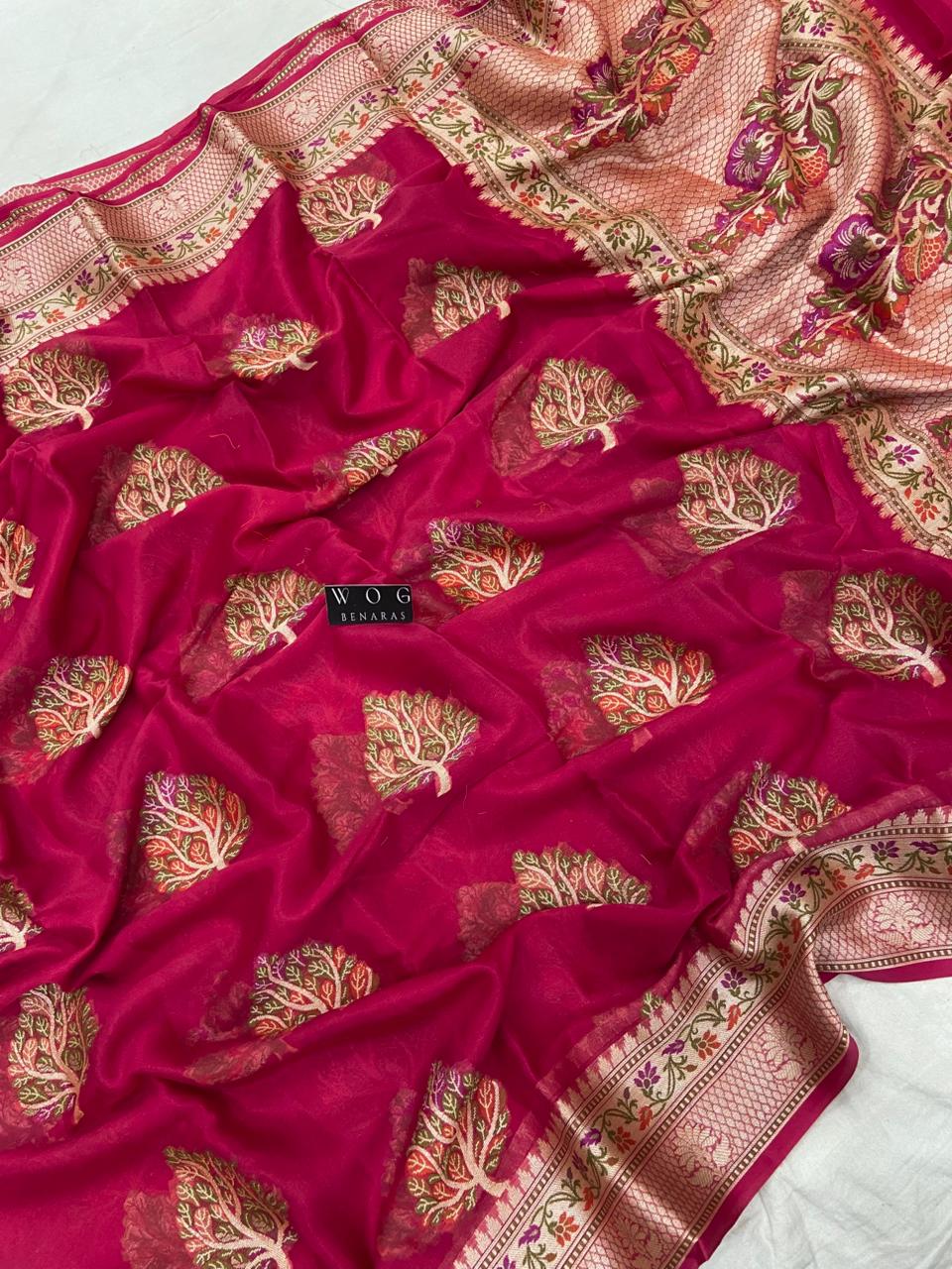 GAZARI PURE KHADDI CREPE SAREE WITH MEENAKARI BUTA