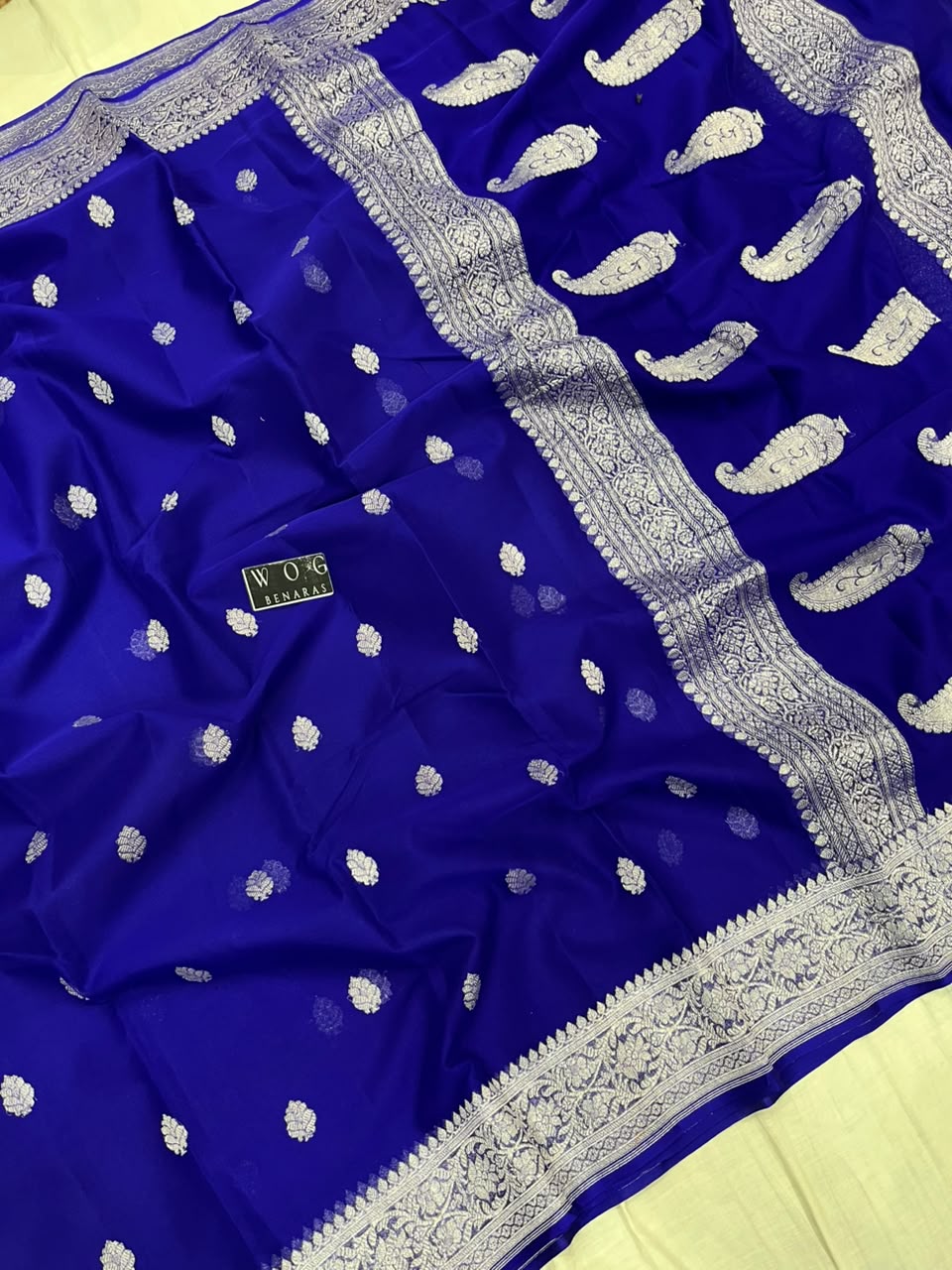 ROYAL BLUE PURE HANDWOVEN KHADDI CHIFFON SAREE