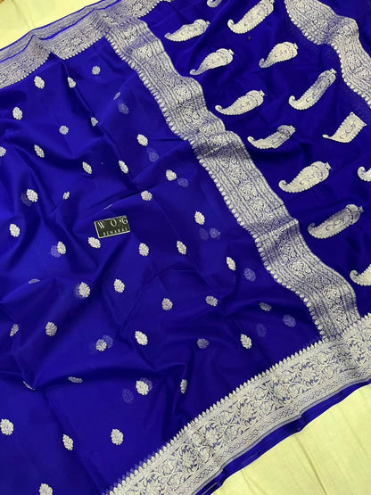 ROYAL BLUE PURE HANDWOVEN KHADDI CHIFFON SAREE