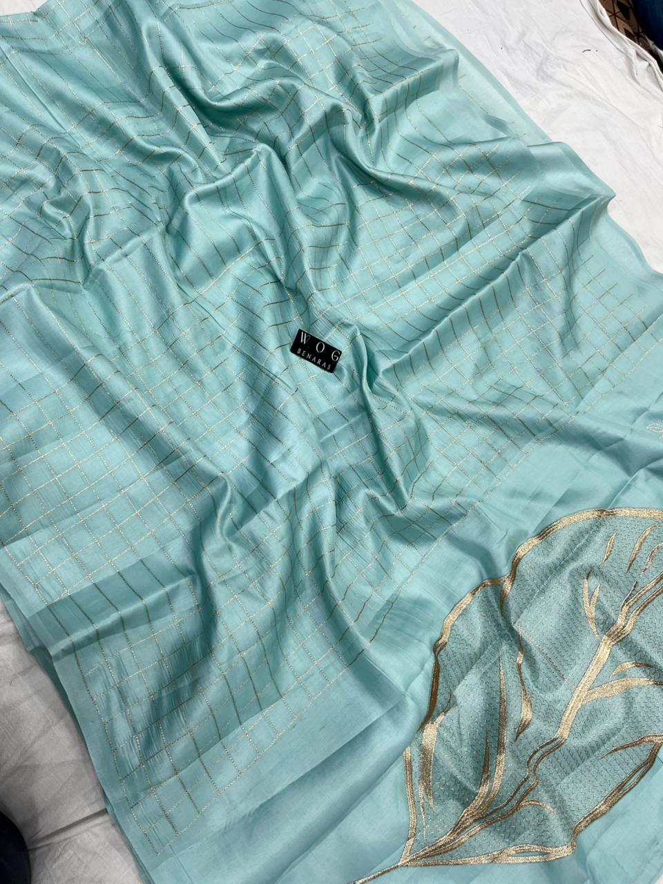 MINT BLUE SILK SAREE WITH FLORAL PALLU