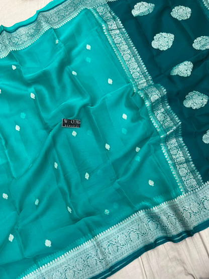 SEA GREEN & SAFAYER PURE HANDWOVEN KHADDI CHIFFON SAREE