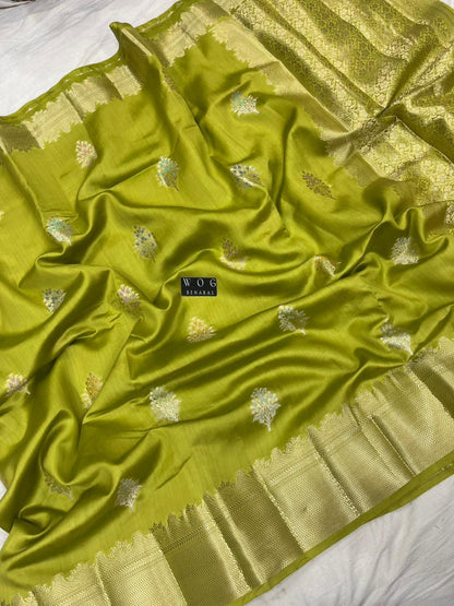 DHANI YELLOW PURE CHINIYA SILK BUTA SAREE