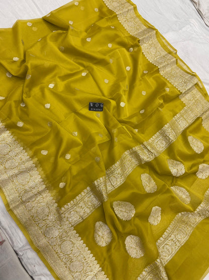 DHANI YELLOW PURE HANDWOVEN KHADDI CHIFFON