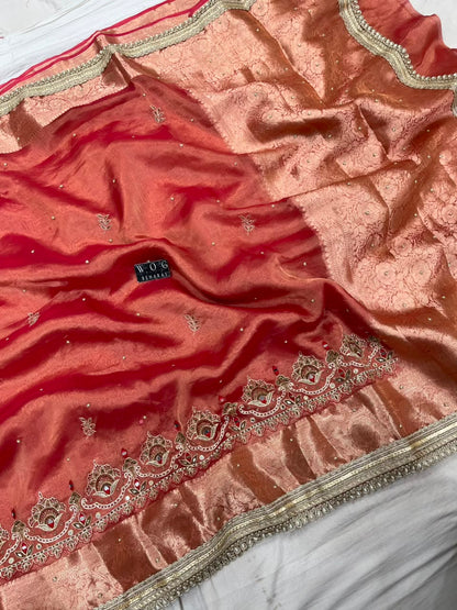 PURE TISSUE SILK SAREE WITH HANDWORK