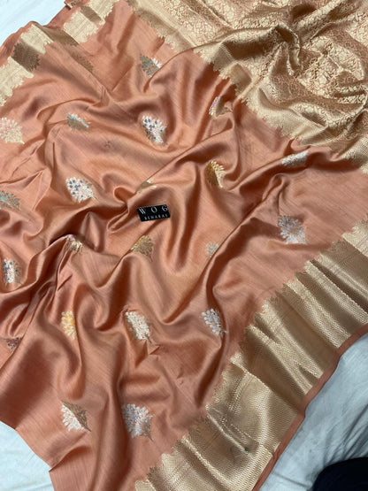 COPPER SHADE PURE CHINIYA SILK BUTA SAREEE