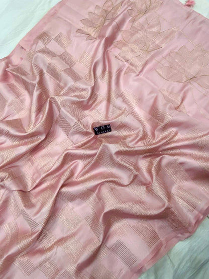 BLUSH PINK SILK SAREE WITH FLORAL PALLU