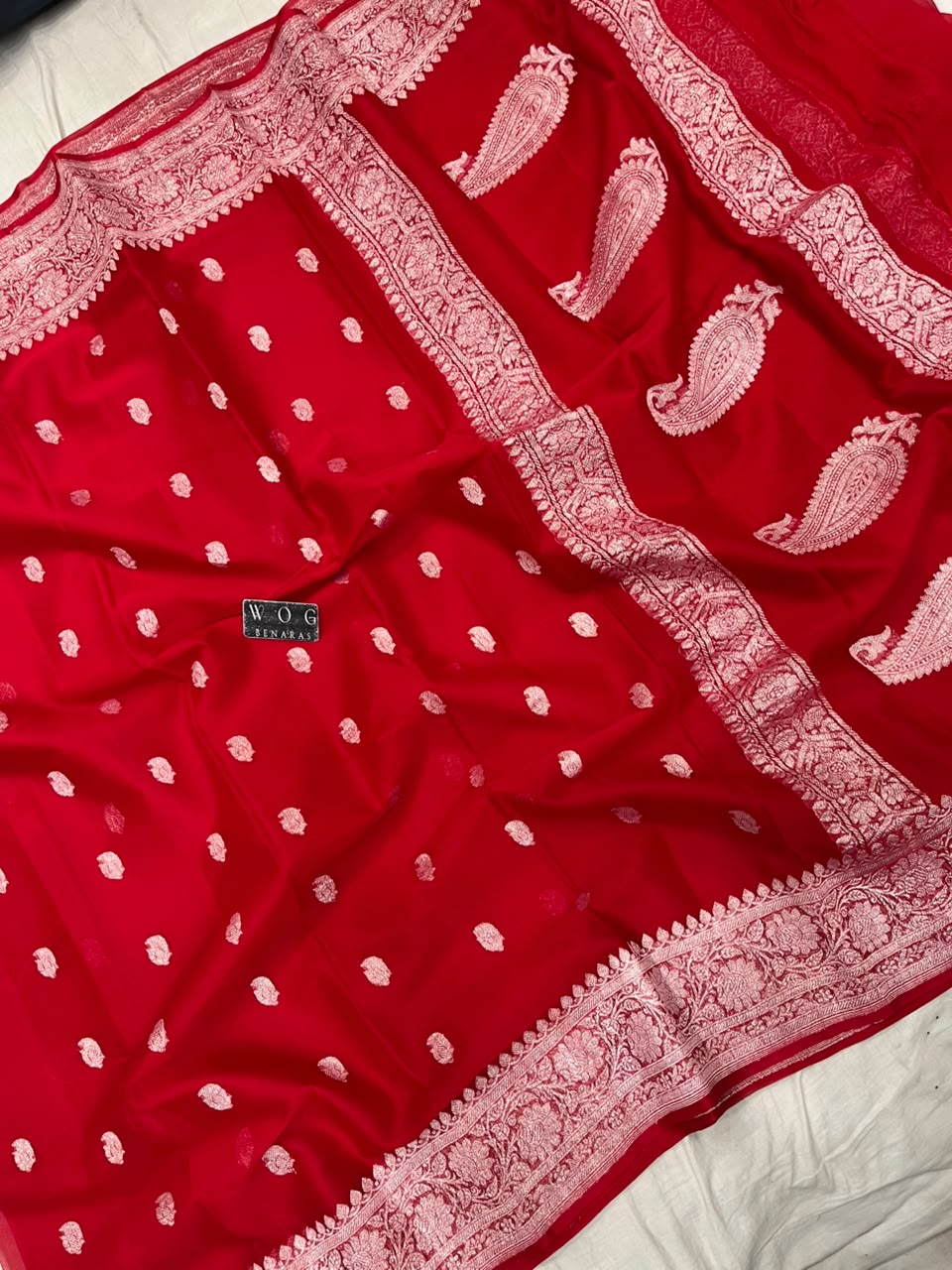 BRIDAL RED PURE HANDWOVEN KHADDDI CHIFFON SAREE