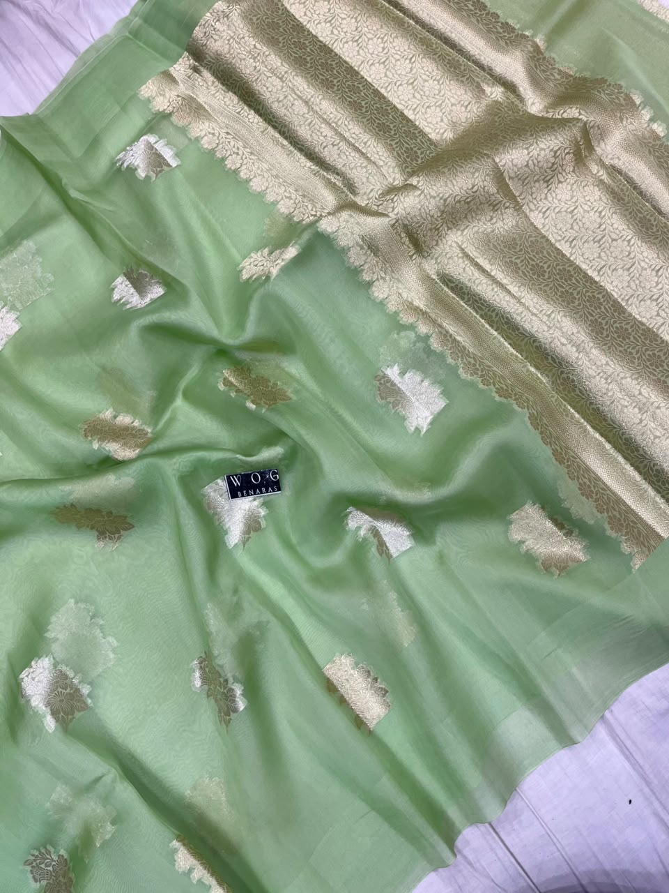 PISTA GREEN PURE KORA SILK SAREE