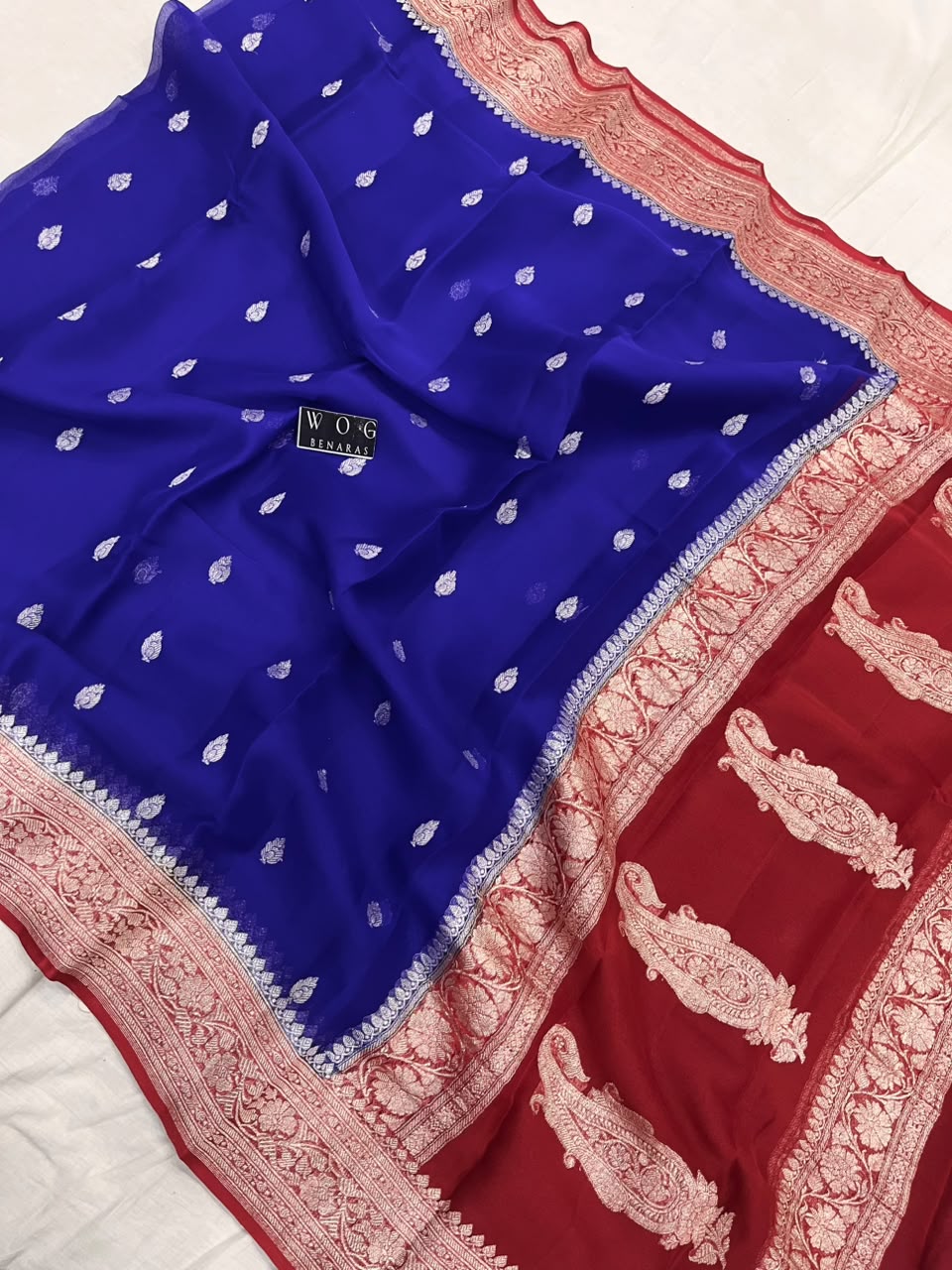 ROYAL & RED PURE HANDWOVEN KHADDI CHIFFON SAREE