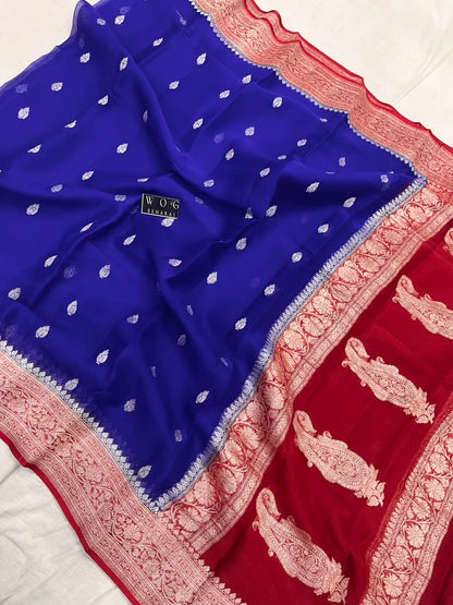 ROYAL & RED PURE HANDWOVEN KHADDI CHIFFON SAREE