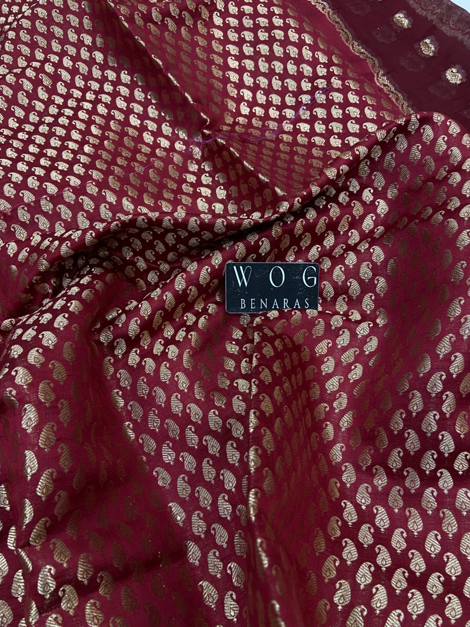 MEHROON PURE CHINIYA SILK SAREE