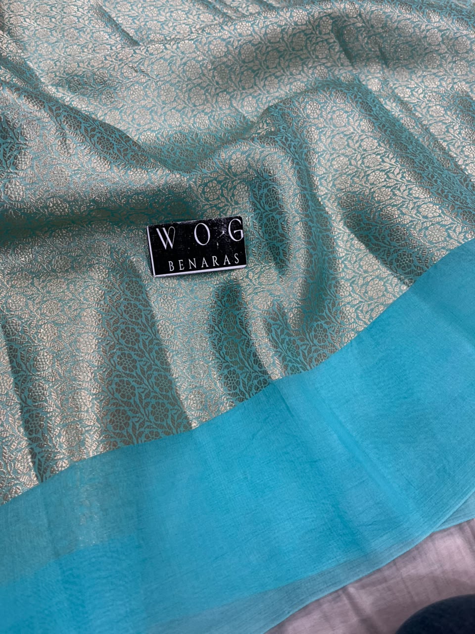 SKY BLUE PURE KORA SILK SAREE