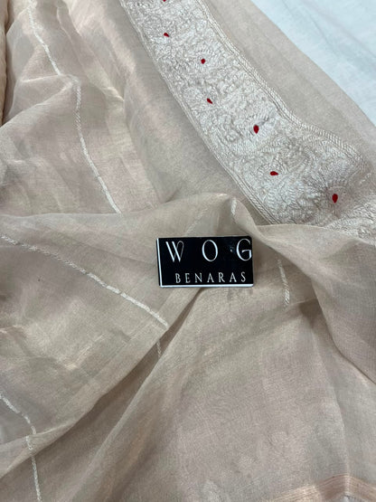 NATURAL COLOUR PURE HANDWOVEN KHADDI CHIFFON TISSUE SAREE