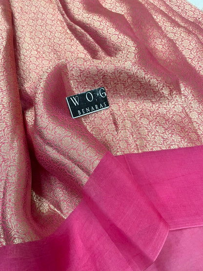GAZARI PINK PURE KORA SILK SAREE