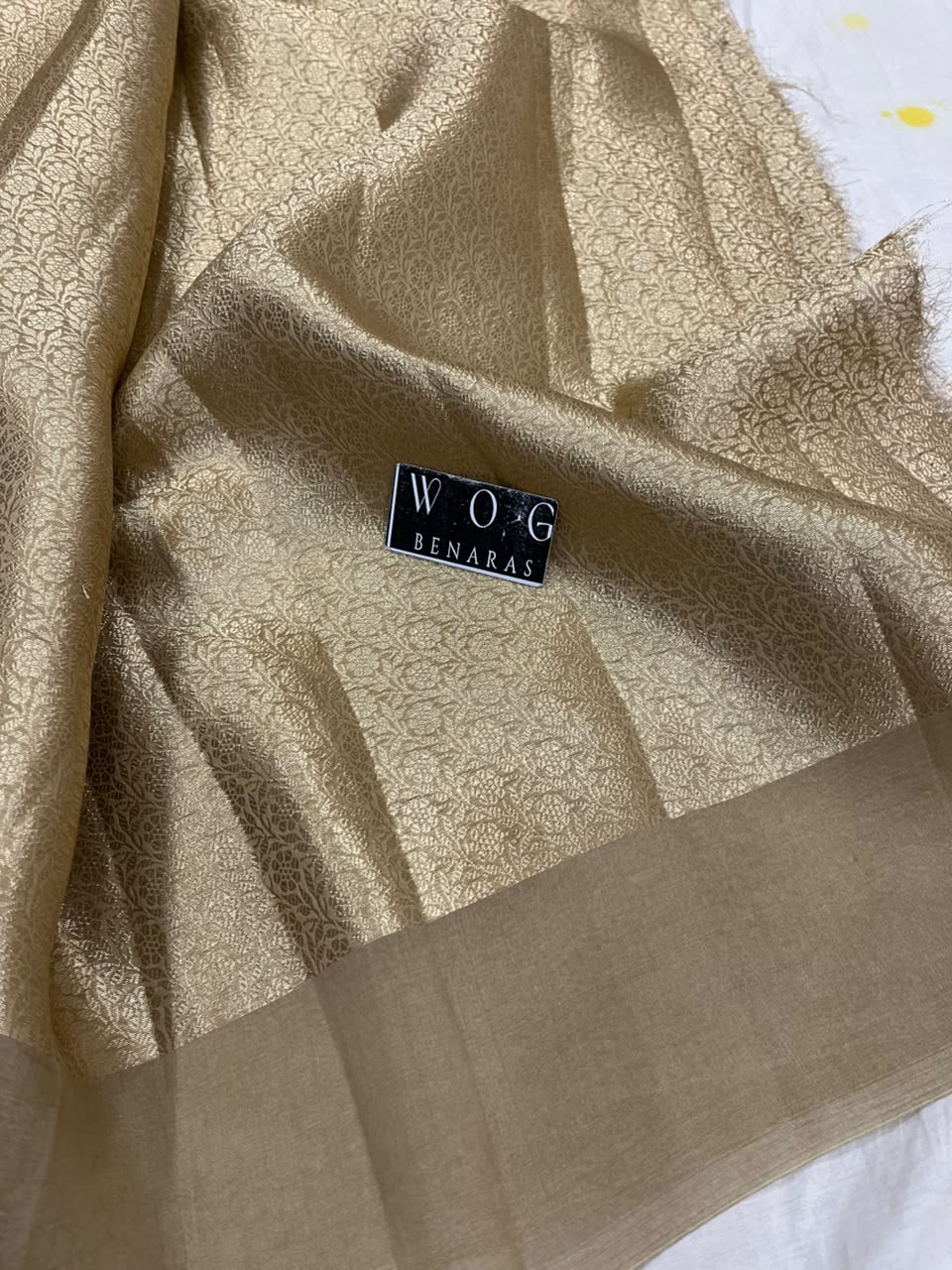 KHAKI BROWN PURE KORA SILK SAREE