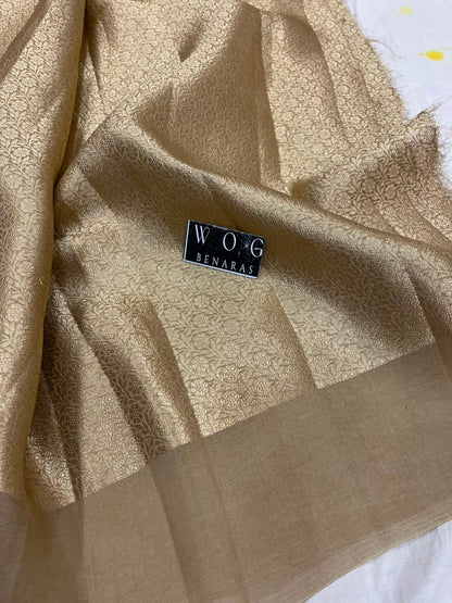 KHAKI BROWN PURE KORA SILK SAREE