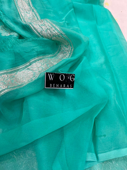 SEA GREEN PURE HANDWOVEN KHADDI CHIFFON SAREE