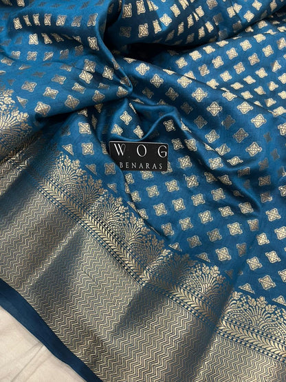 GERMAN BLUE PURE CHINIYA SILK BUTA SAREE