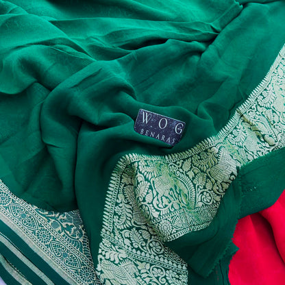 RED&GREEN PURE KHADDI GEORGETTE SAREE