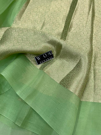 PISTA GREEN PURE KORA SILK SAREE