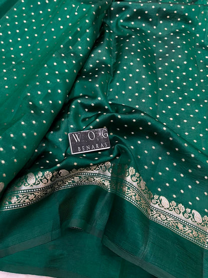 BOTTLE GREEN PURE RAW MANGO SILK SAREE