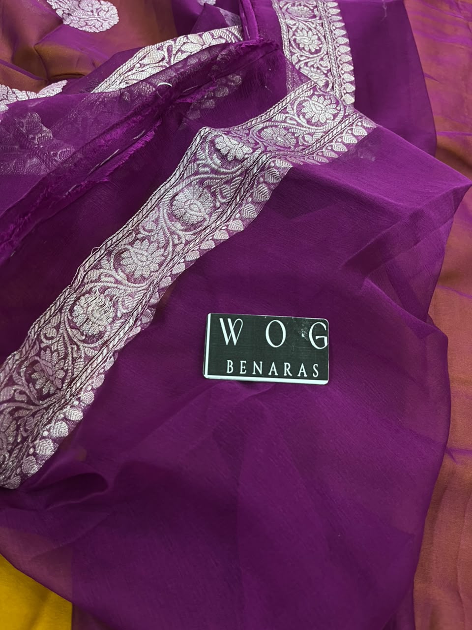 MUSTARD & MERGENTA PURE HANDWOVEN KHADDI CHIFFON SAREE