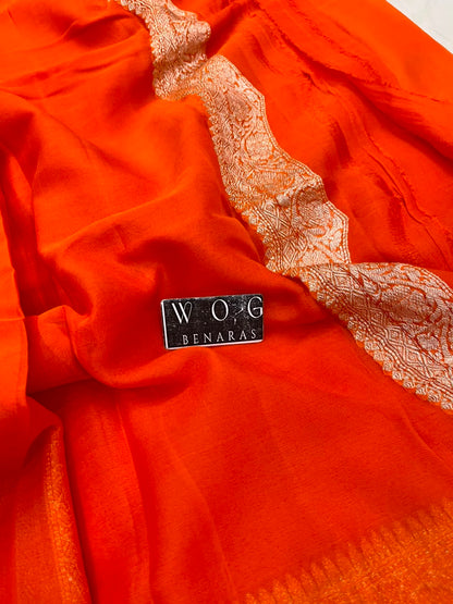 FANTA ORANGE PURE HANDWOVEN KHADDI CHIFFON SAREE