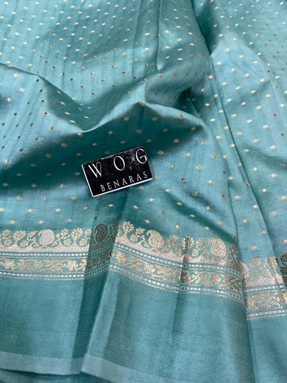 FOREST BLUE PURE RAW MANGO SILK SAREE
