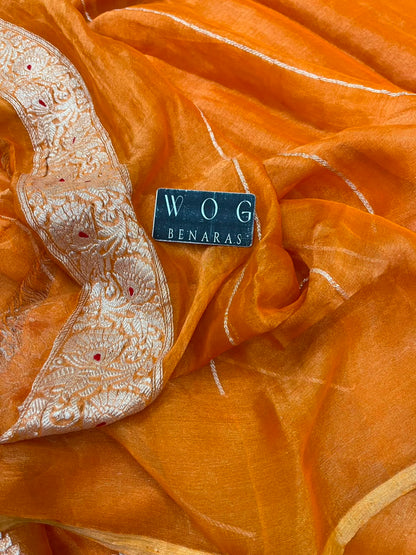 RUST PURE HANDWOVEN KHADDI CHIFFON TISSUE SAREE