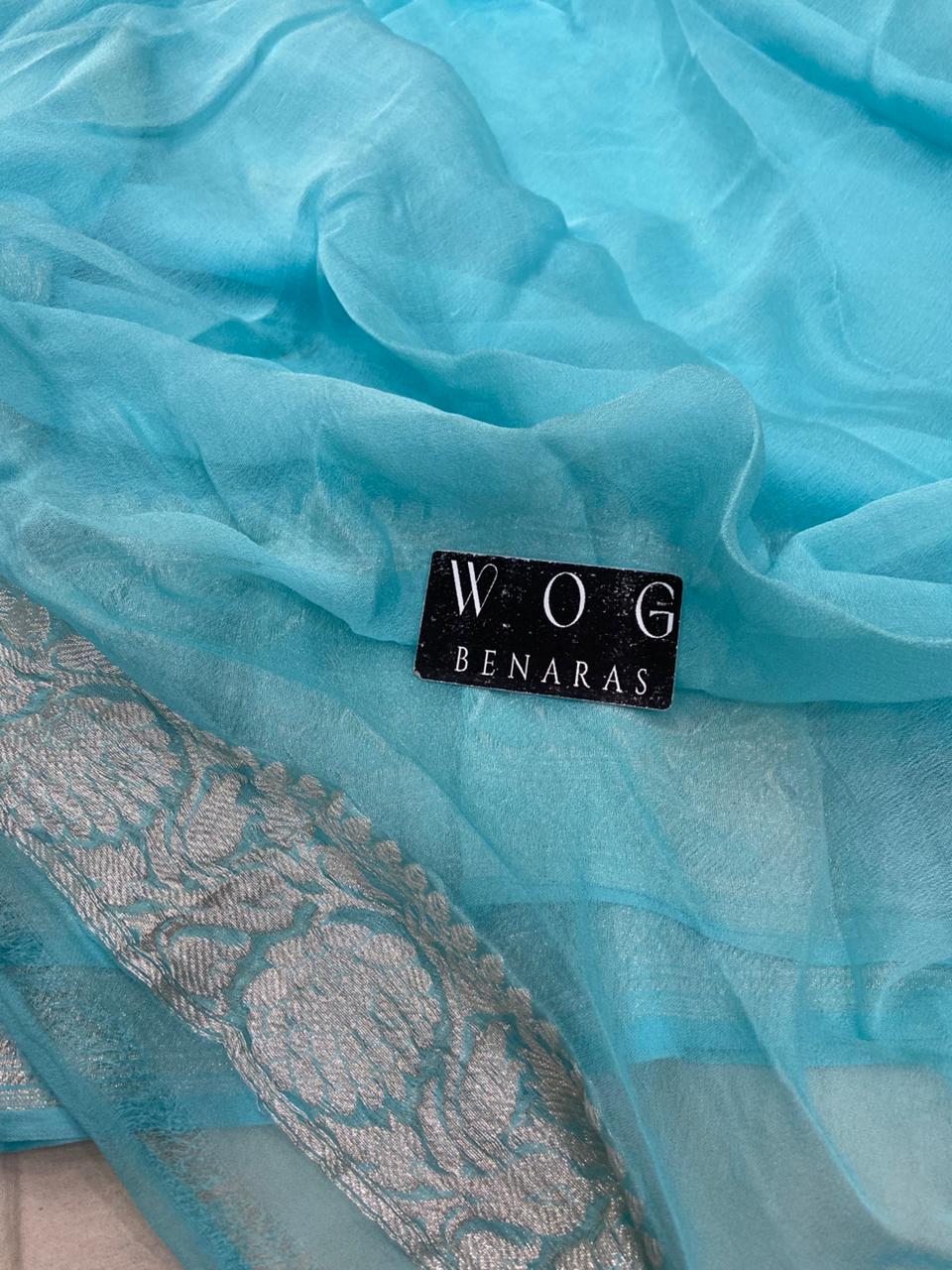 SKY BLUE HANDWOVEN KHADDI CHIFFON SAREE