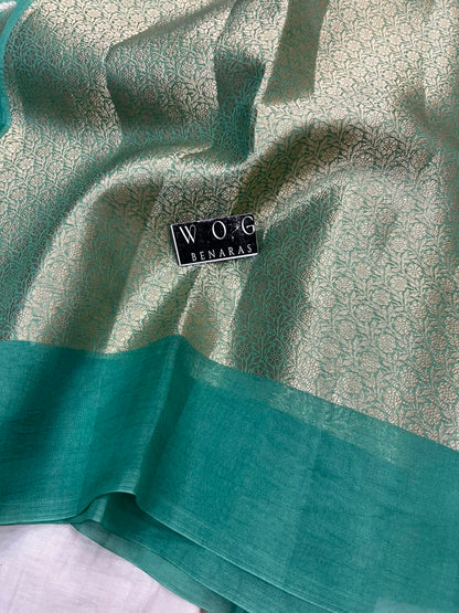 TEAL BLUE PURE KORA SILK SAREE