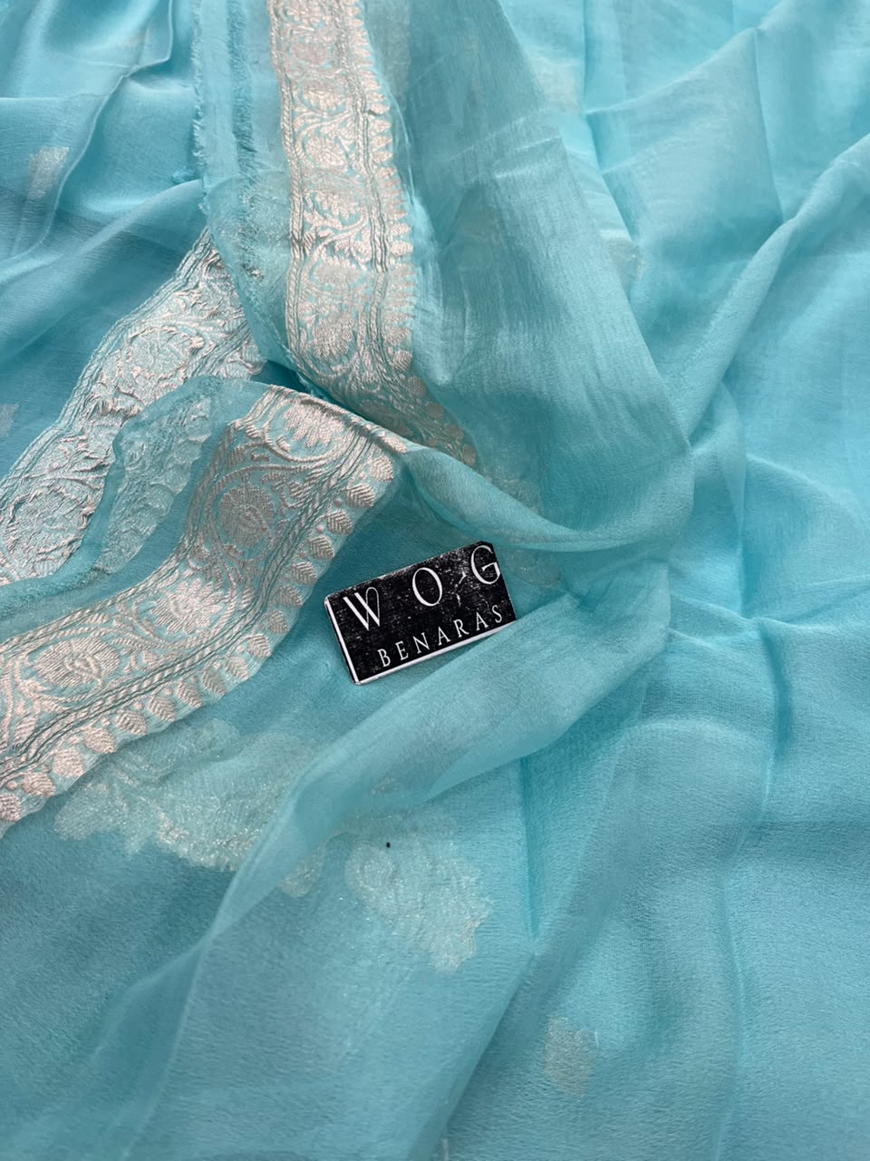 SKY BLUE PURE HANDWOVEN KHADDI CHIFFON SAREE