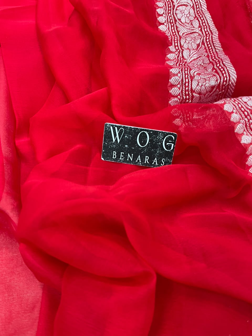 BRIDAL RED PURE HANDWOVEN KHADDI CHIFFON SAREE