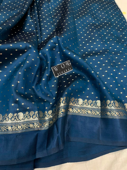 GERMAN BLUE PURE RAW MANGO SILK SAREE