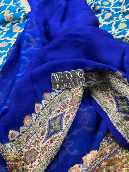 BLUE PURE KHADDI CREPE SAREE WITH MEENAKARI JALL