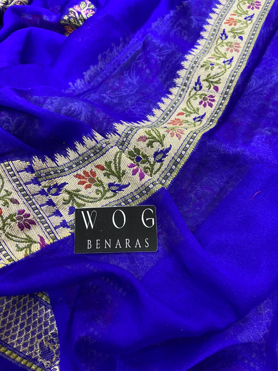 ROYAL BLUE PURE KHADDI CREPE SAREE WITH MEENAKARI BUTA