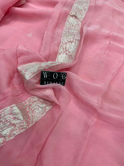 BLUSH PINK HANDWOVEN KHADDI CHIFFON SAREE