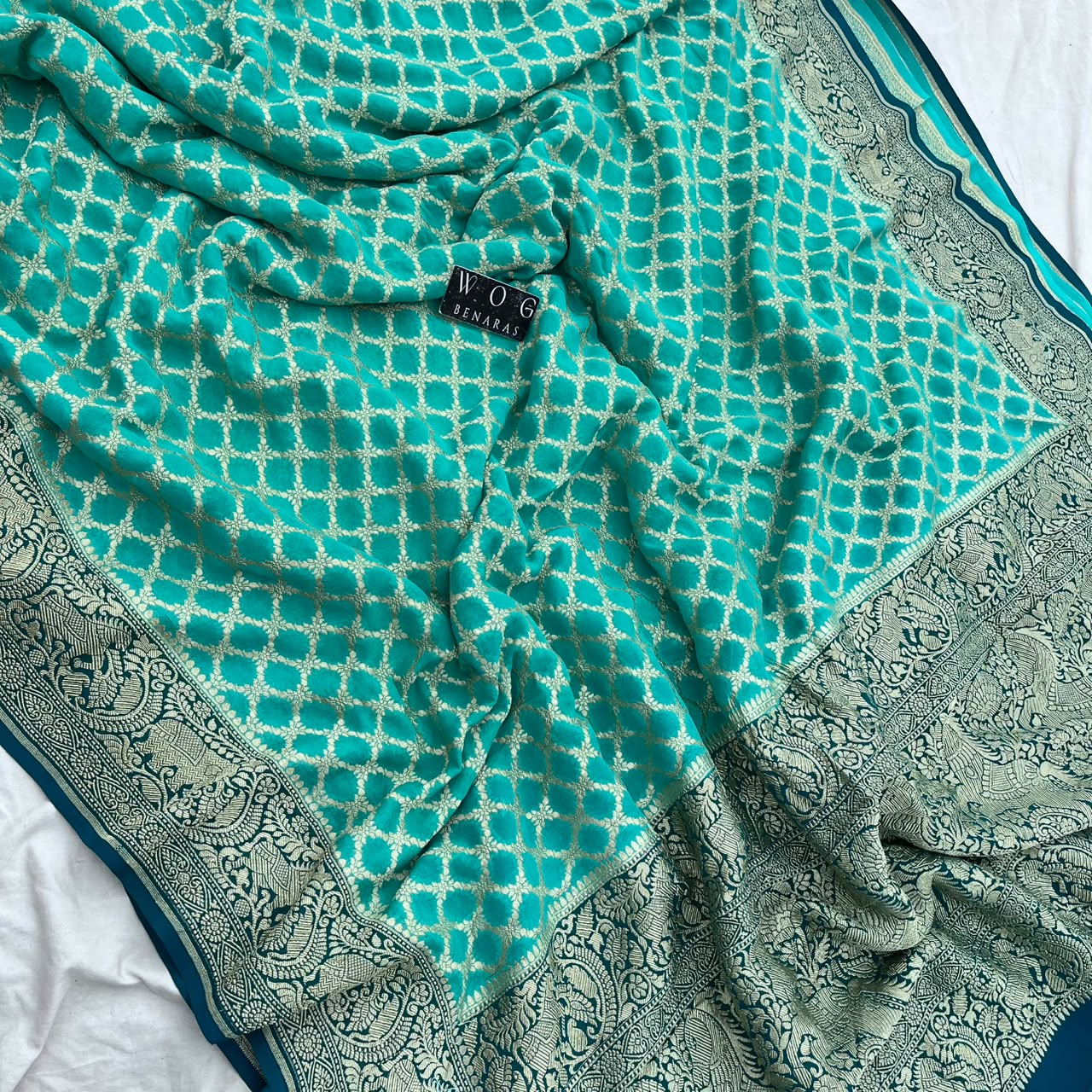 AQUA BLUE&TURQUOISE PURE KHADDI GEORGETTE SAREE