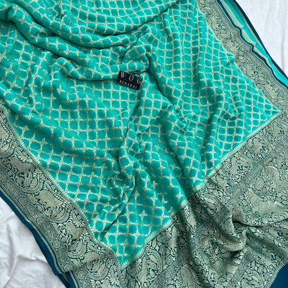 AQUA BLUE&TURQUOISE PURE KHADDI GEORGETTE SAREE