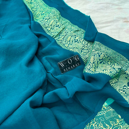 AQUA BLUE&TURQUOISE PURE KHADDI GEORGETTE SAREE