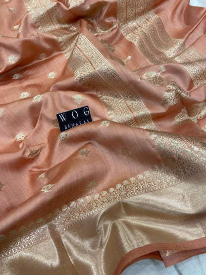 COPPER SHADE PURE CHINIYA SILK BUTI SAREE