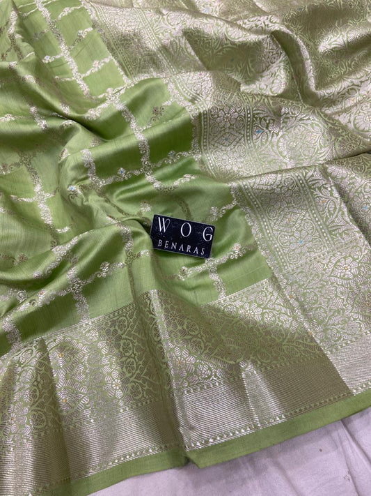 LIGHT PISTA PURE CHINIYA SILK SAREE