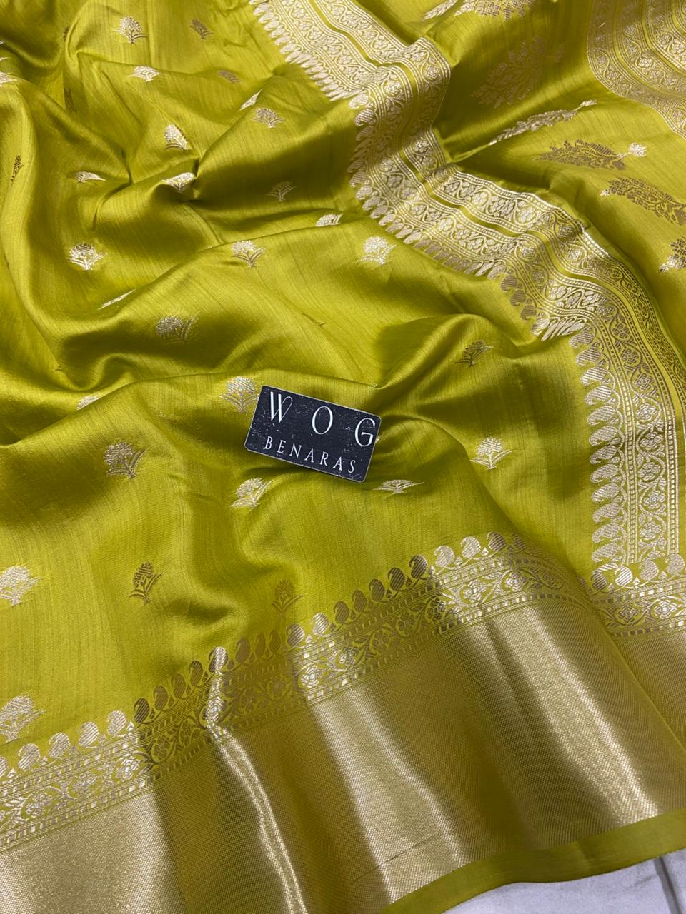 DHANI YELLOW PURE CHINIYA SILK BUTI SAREE