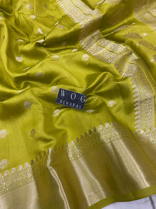 DHANI YELLOW PURE CHINIYA SILK BUTI SAREE