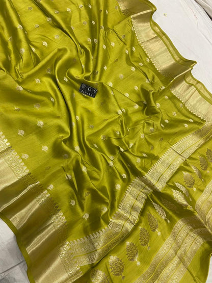DHANI YELLOW PURE CHINIYA SILK BUTI SAREE