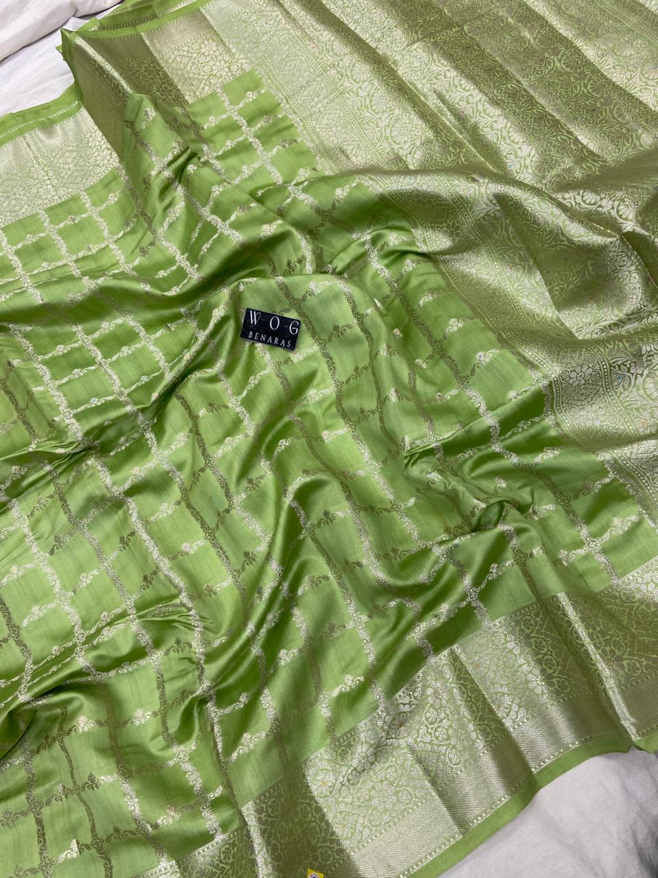 LIGHT PISTA PURE CHINIYA SILK SAREE