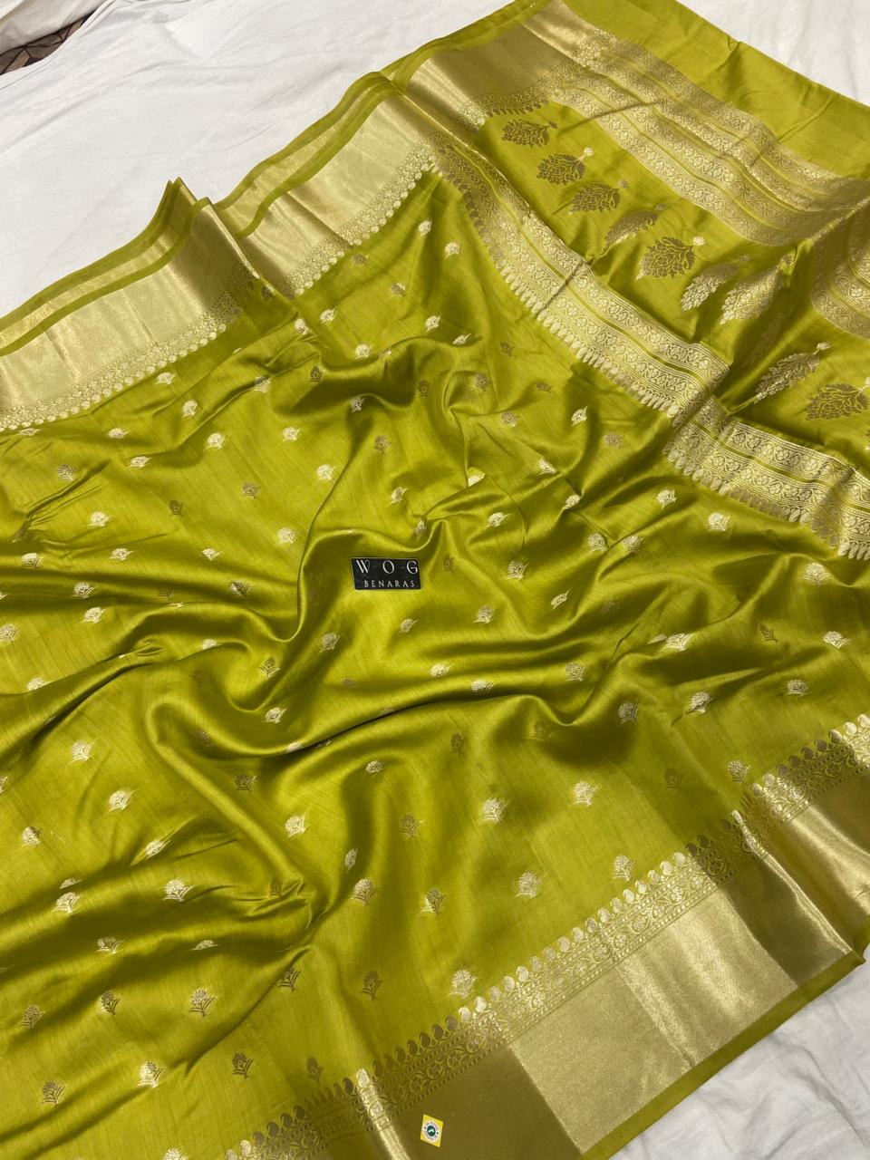 DHANI YELLOW PURE CHINIYA SILK BUTI SAREE