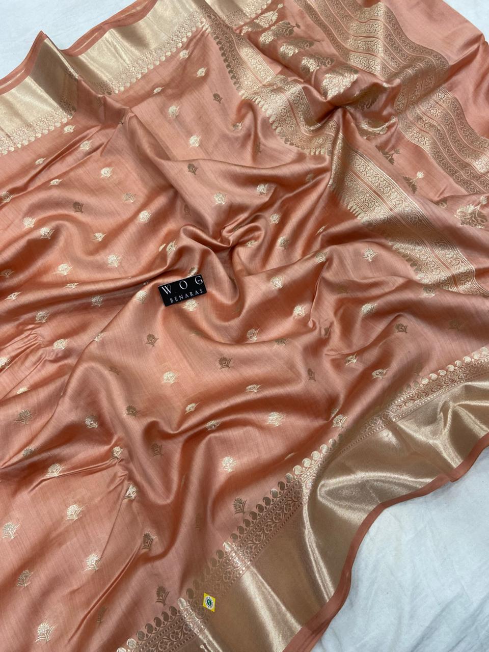 COPPER SHADE PURE CHINIYA SILK BUTI SAREE