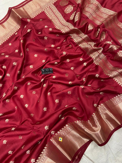MEHROON PURE CHINIYA SILK BUTI SAREE